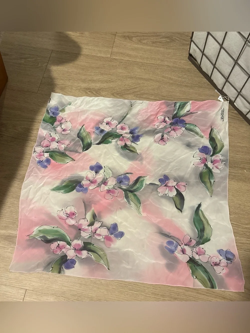 Floral Print Sheer Scarf - Pink, Green, Purple